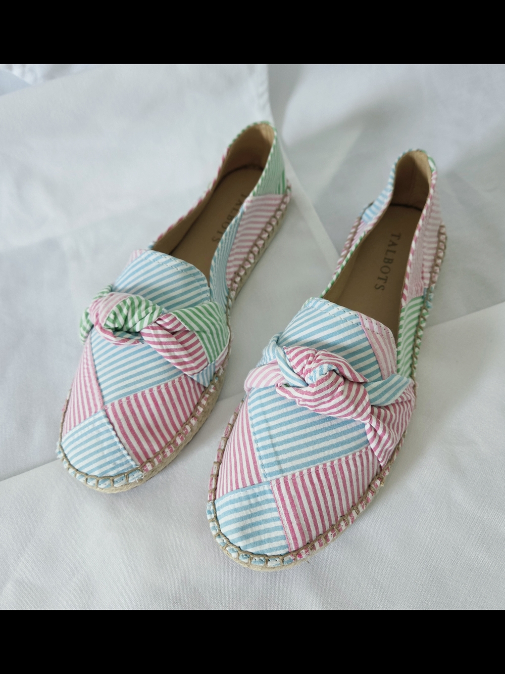 Talbots Pastel Stripe Knot Espadrille Flats - Pink, Blue, Green
